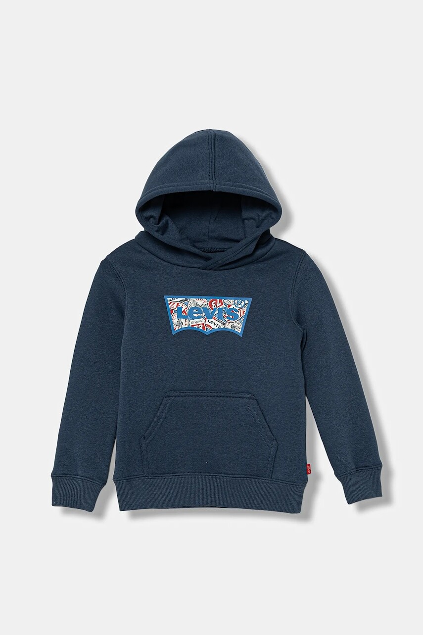 Detská mikina Levi's ON THE ROAD BATWING HOODIE tmavomodrá farba, s kapucňou, s potlačou, 8EP036