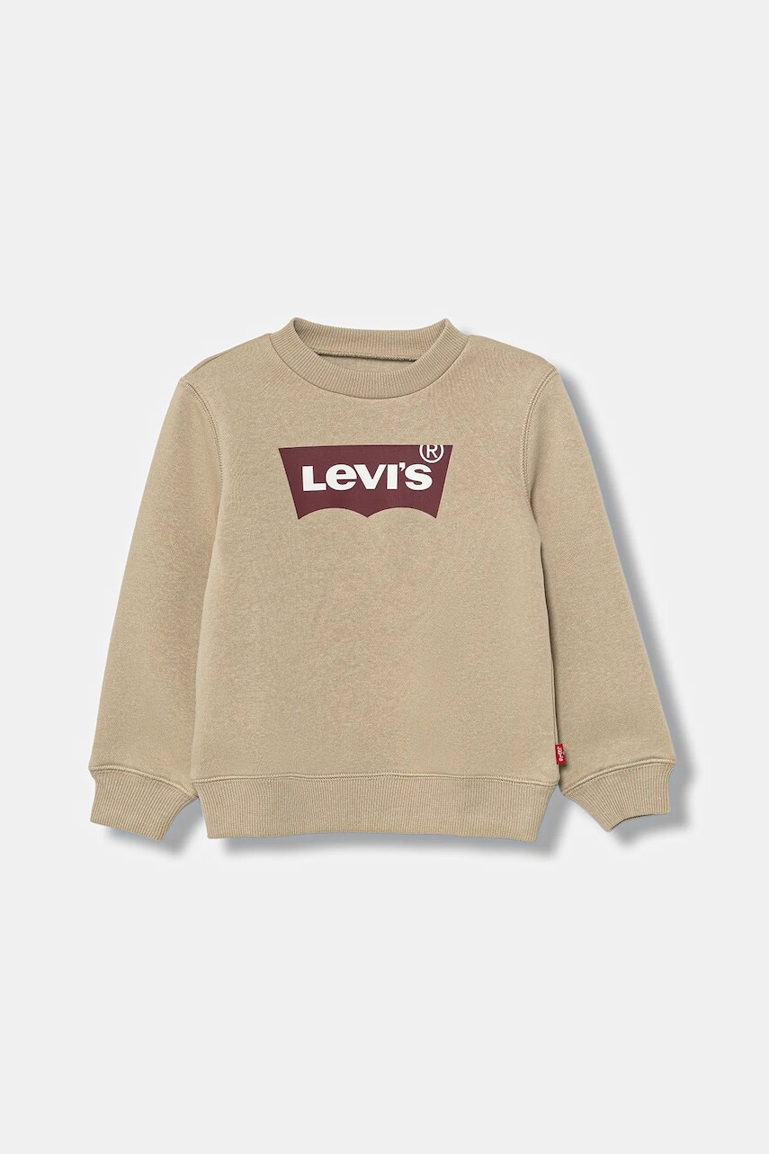 Detská mikina Levi's BATWING CREWNECK béžová farba, s potlačou, 8E9079