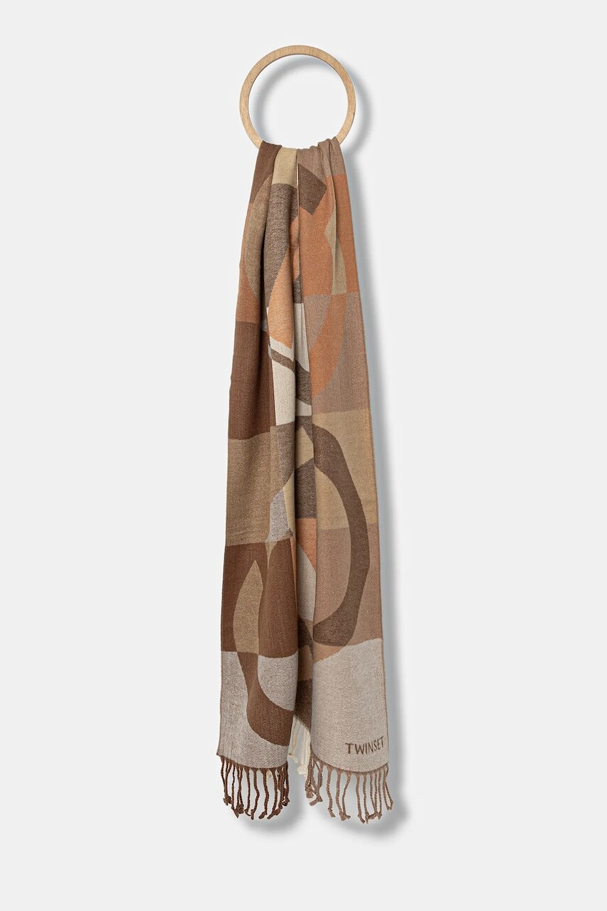 Šál Twinset hnedá farba, vzorovaný, 252TA4170