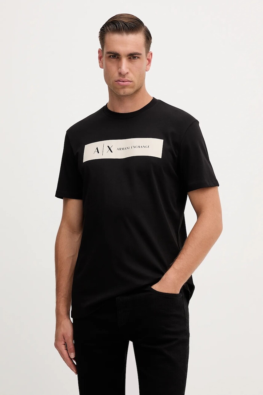 Bavlnené tričko Armani Exchange pánske, čierna farba, s potlačou, XM001425 AF10361
