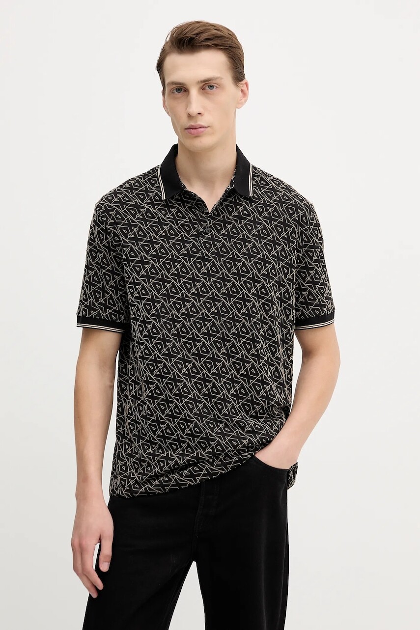 Bavlnené polo tričko Armani Exchange čierna farba, vzorované, XM001883 AF10356