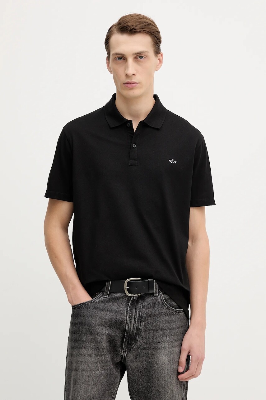 Bavlnené polo tričko Paul&Shark Knitwear čierna farba, jednofarebné, 99311000