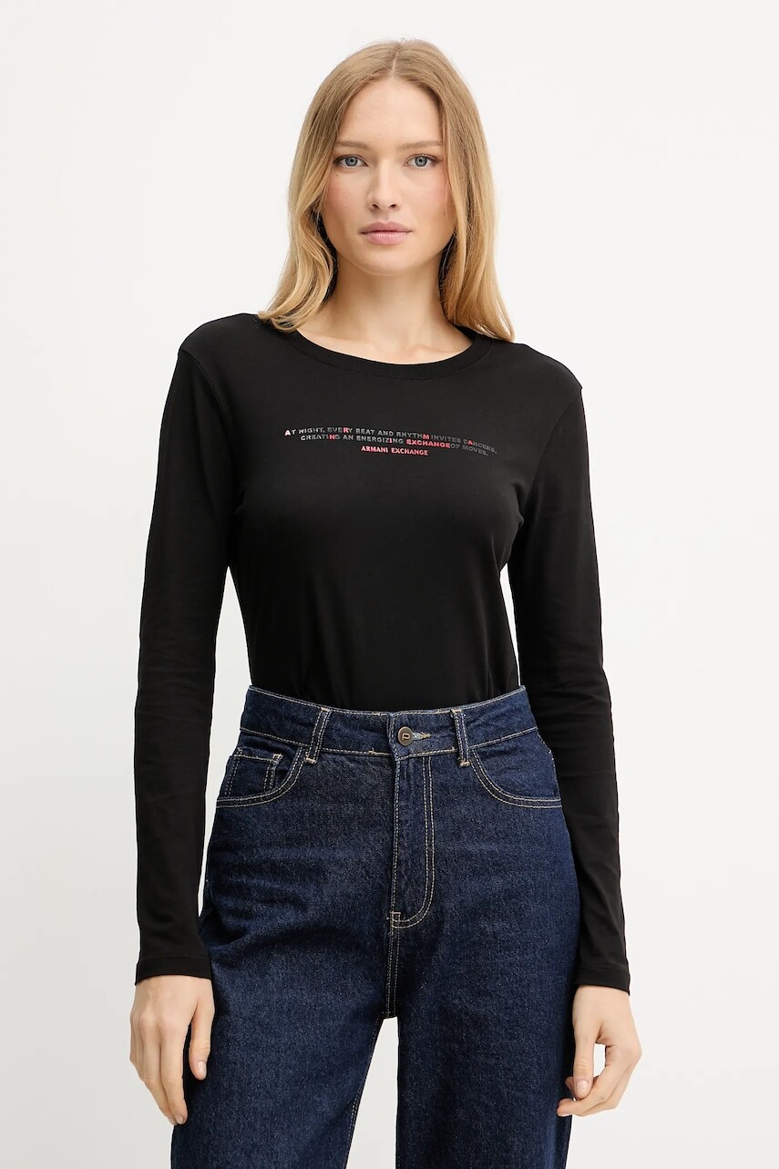 Bavlnené tričko s dlhým rukávom Armani Exchange čierna farba, XW001360 AF10356
