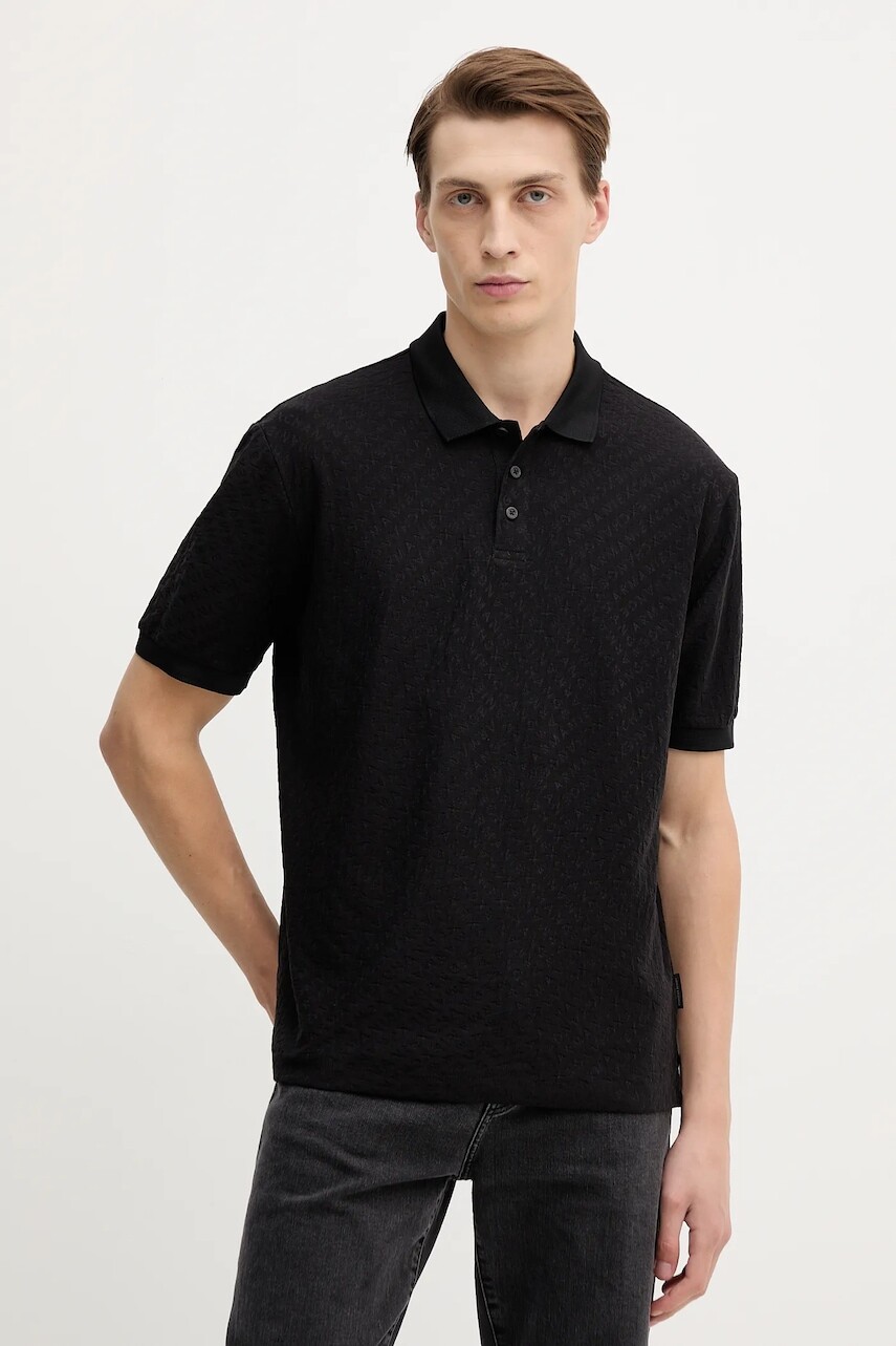 Bavlnené polo tričko Armani Exchange čierna farba, jednofarebné, XM001882 AF10337