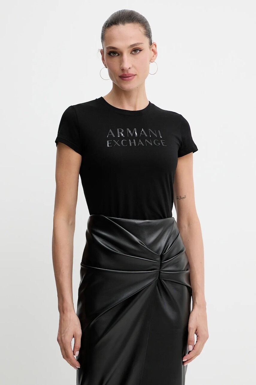Bavlnené tričko Armani Exchange dámske, čierna farba, XW001357 AF10356