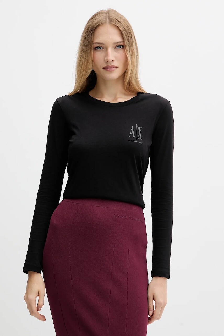 Bavlnené tričko s dlhým rukávom Armani Exchange čierna farba, XW001450 AF10356