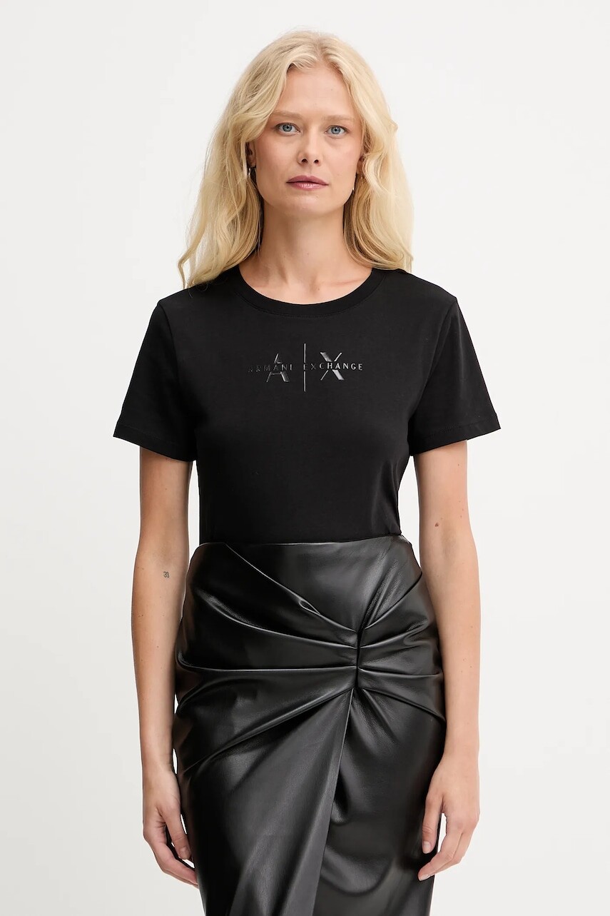Bavlnené tričko Armani Exchange dámske, čierna farba, XW001366 AF10356