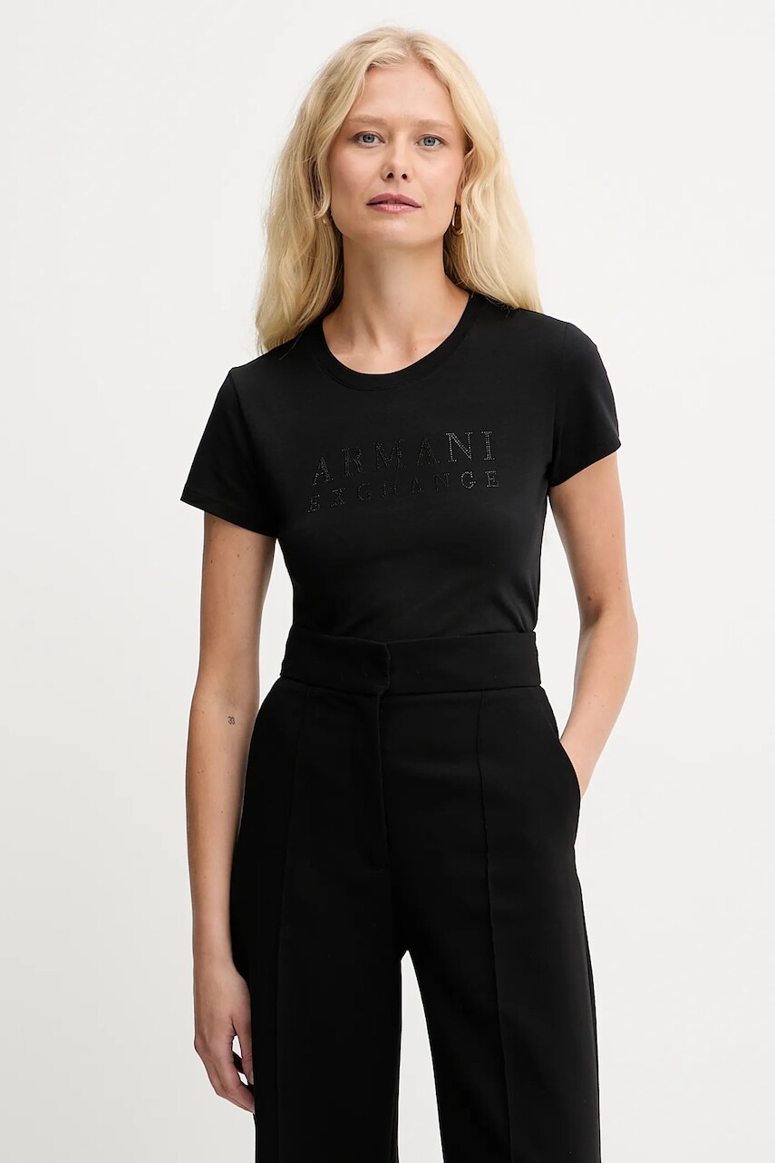 Tričko Armani Exchange dámske, čierna farba, XW001349 AF17173