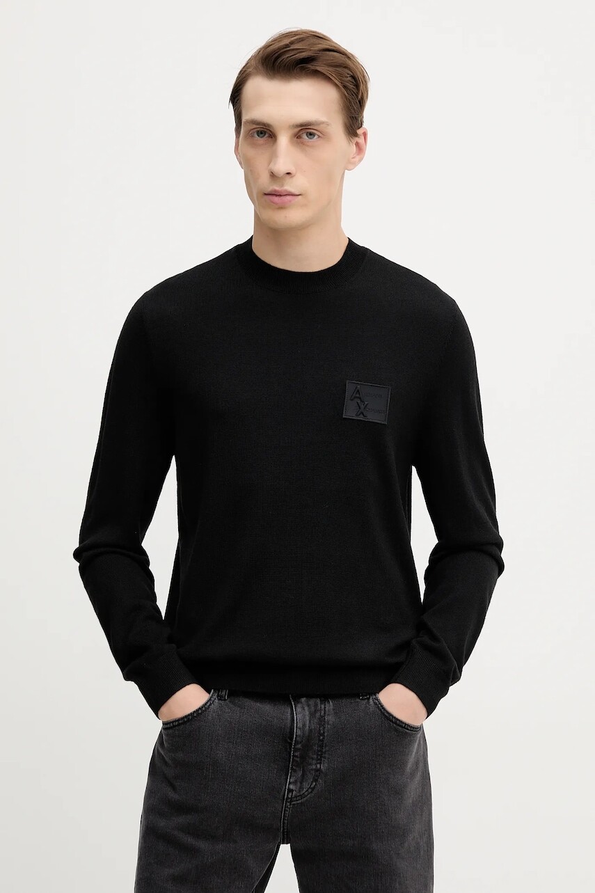 Vlnený sveter Armani Exchange čierna farba, ľahký, XM001329 AF11982