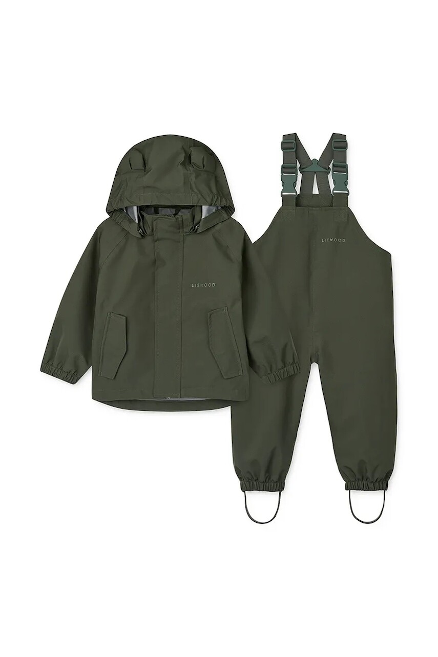 Detská bunda a nohavice Liewood Manu Rainwear Set zelená farba, LW19910