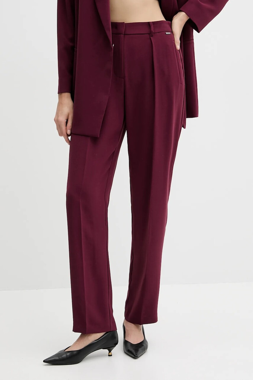 Nohavice Armani Exchange bordová farba, rovný strih, vysoký pás, XW000664 AF10872