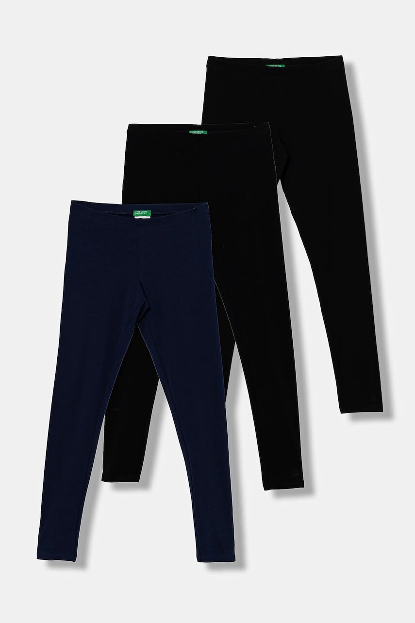 Detské legíny United Colors of Benetton 3-pak čierna farba, jednofarebné, 3MT1CF06P