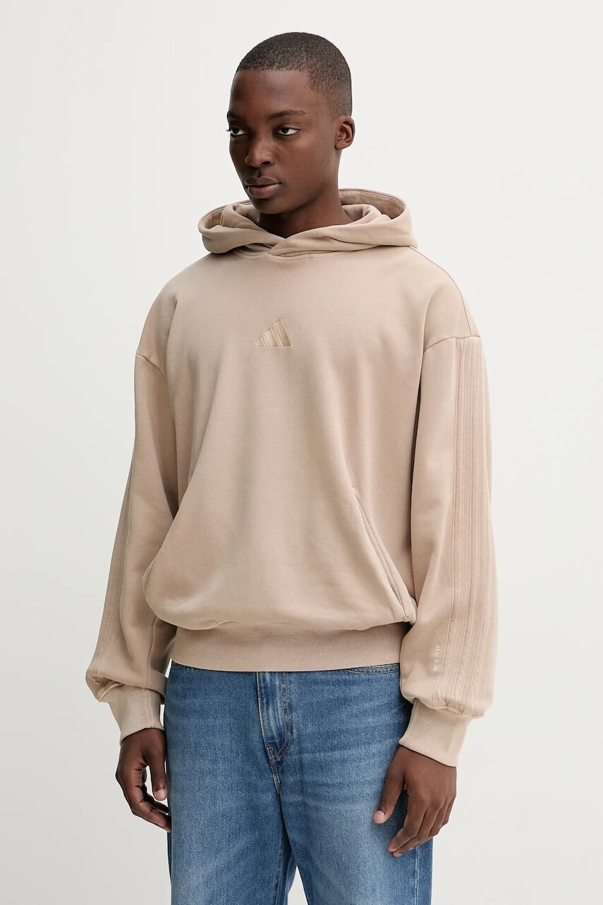 Mikina adidas ALL SZN béžová farba, s kapucňou, jednofarebná, JL6537