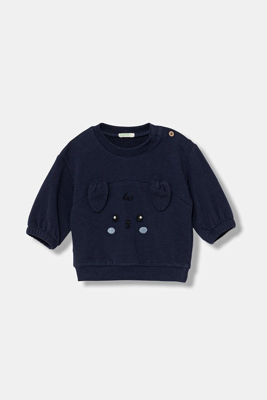Mikina pre bábätká United Colors of Benetton tmavomodrá farba, s nášivkou, 3MDSA1061