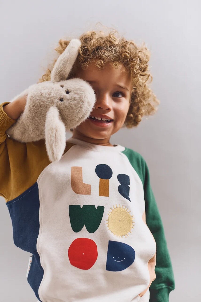 Detská bavlnená mikina Liewood Aude Placement Sweatshirt béžová farba, vzorovaná, LW20358