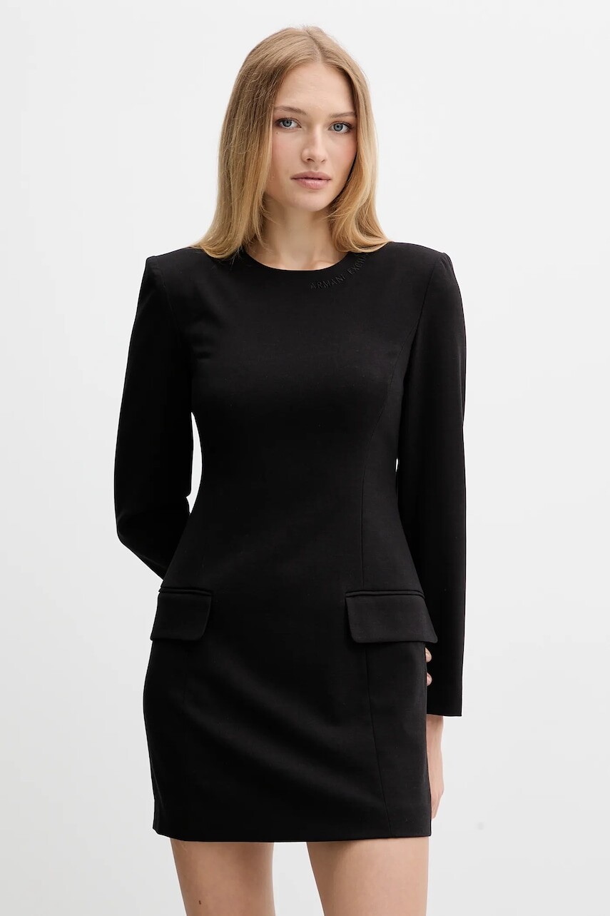 Šaty s prímesou vlny Armani Exchange čierna farba, mini, priliehavé, XW000661 AF16142