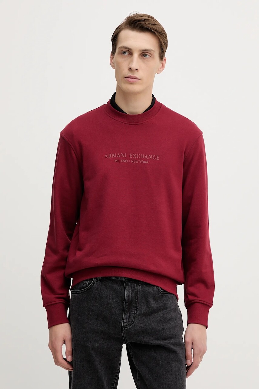 Bavlnená mikina Armani Exchange bordová farba, s nášivkou, XM001284 AF20934