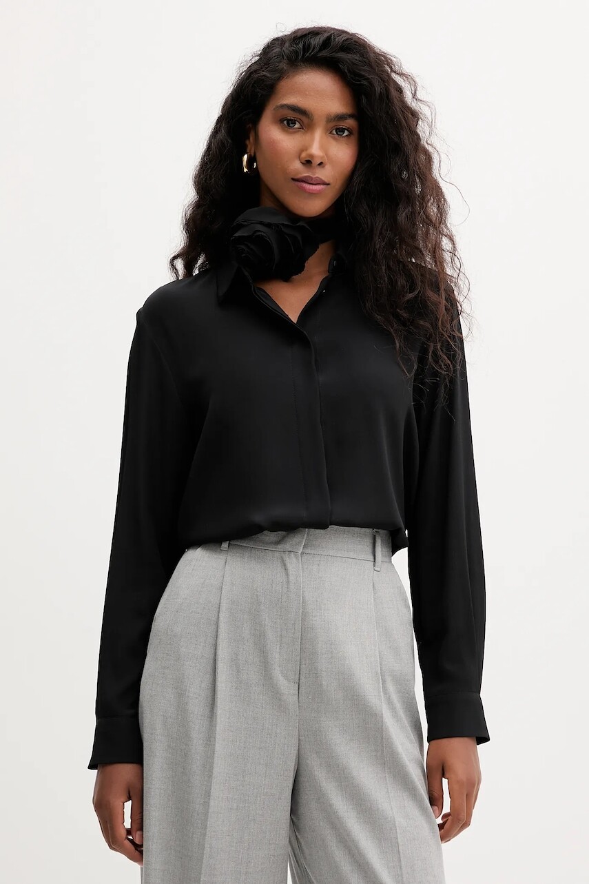 Hodvábna košeľa Marella čierna farba, voľný strih, s klasickým golierom, 2523116071200