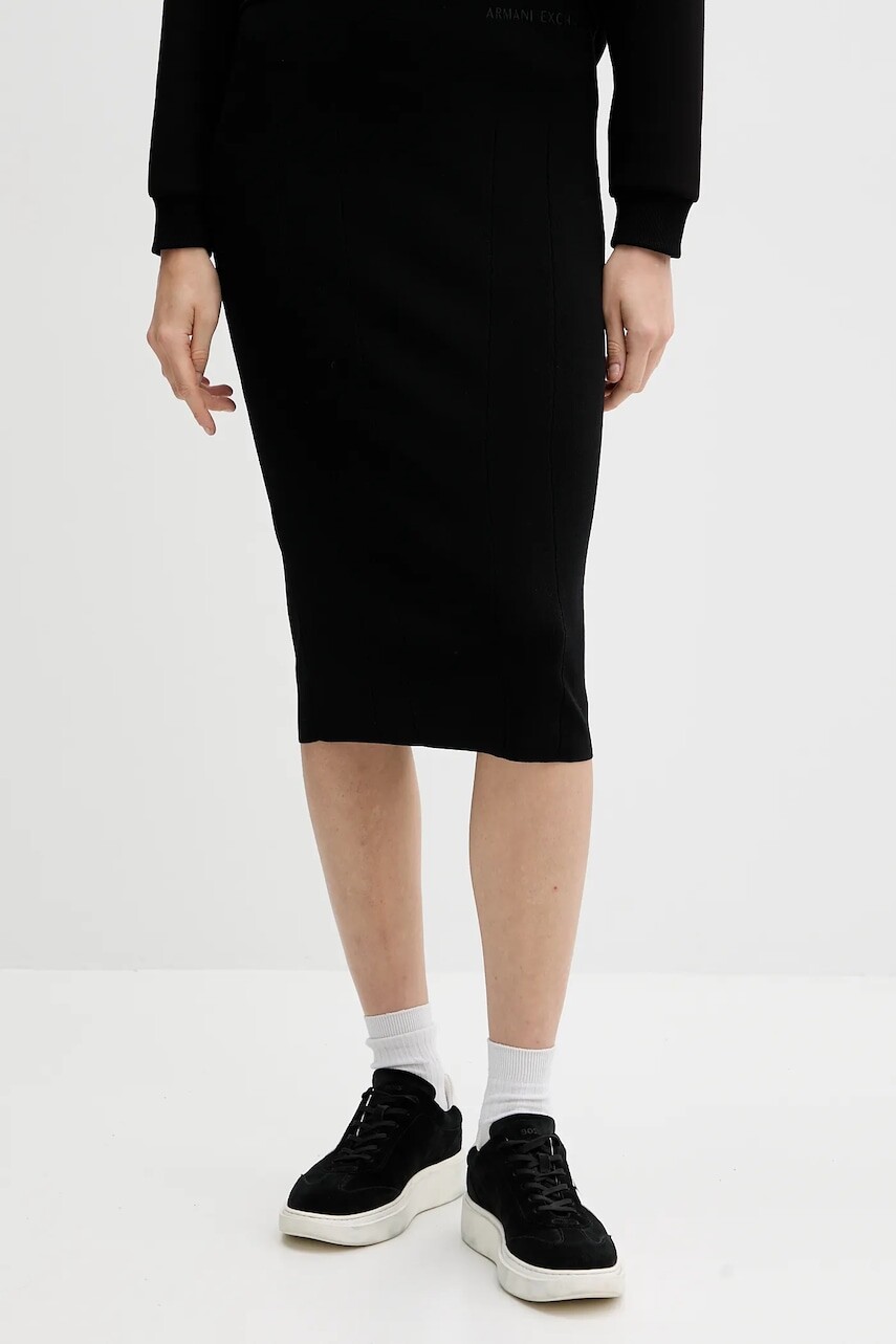 Sukňa Armani Exchange čierna farba, midi, puzdrová, XW001302 AF10352