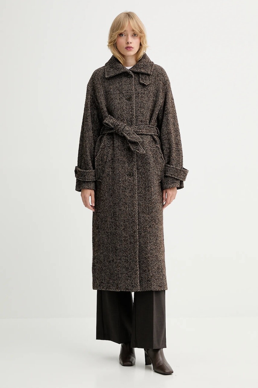 Vlnený kabát Marella hnedá farba, 2523016024200