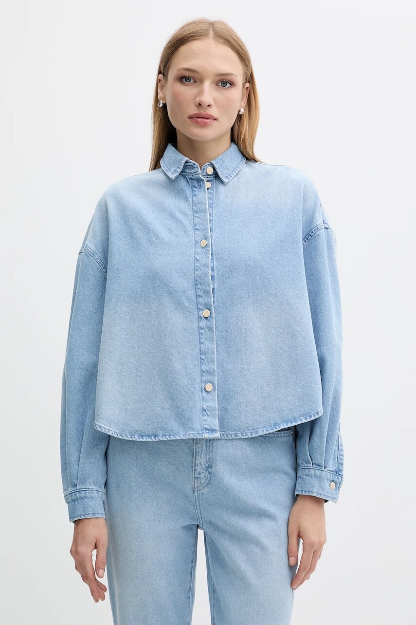 Rifľová košeľa Armani Exchange modrá farba, voľný strih, s klasickým golierom, XW001340 AF14494