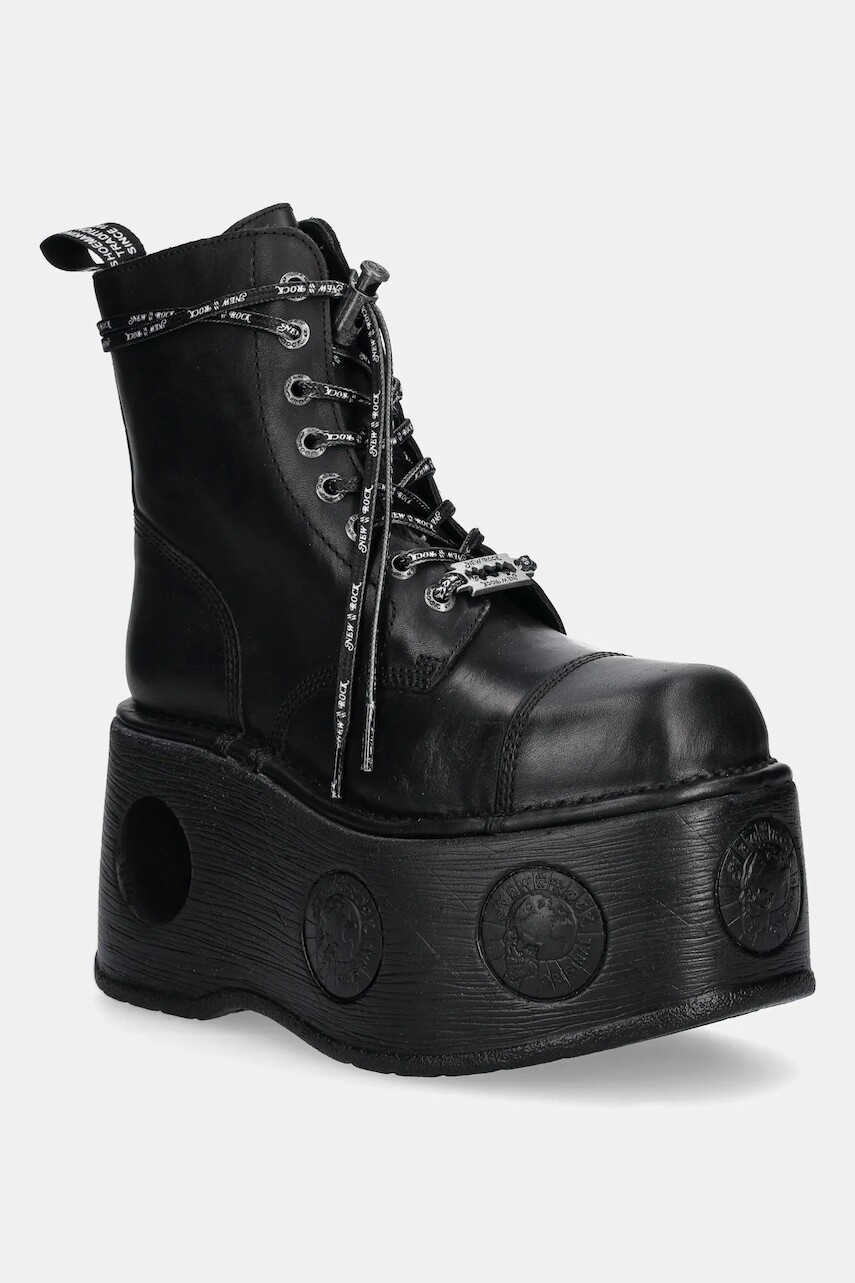 Kožené workery New Rock CRUST NEGRO, NEPTUNO / SPACE MUELLE TACON čierna farba, na platforme, M-MILI083CCT-C18