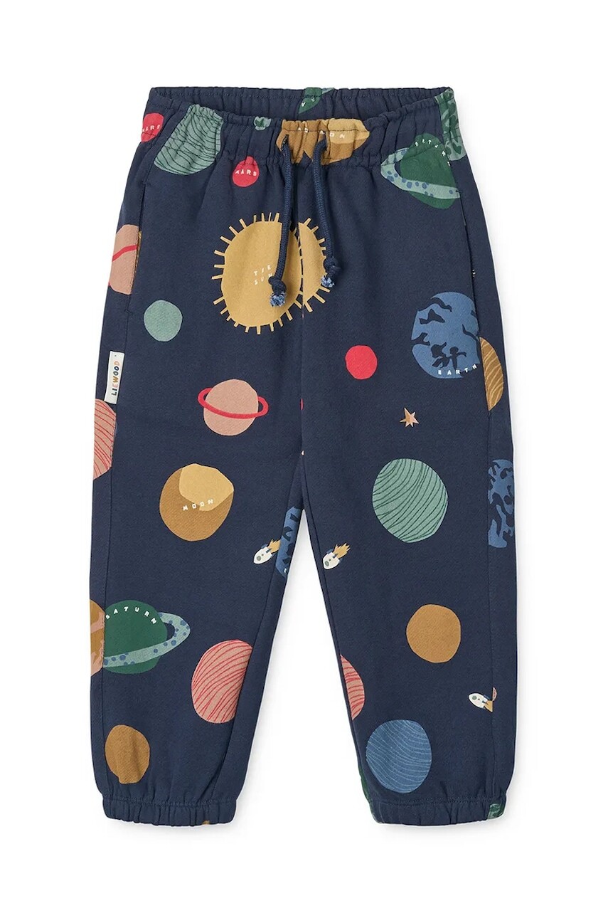 Detské bavlnené tepláky Liewood Arlo Printed Sweatpants tmavomodrá farba, vzorované, LW20074