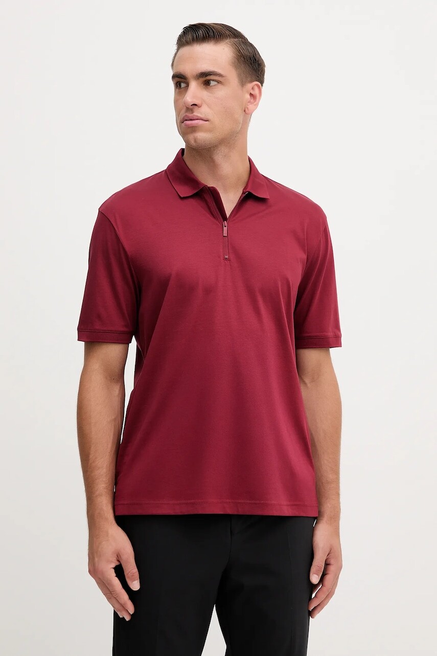 Bavlnené polo tričko Armani Exchange bordová farba, jednofarebné, XM001291 AF10364
