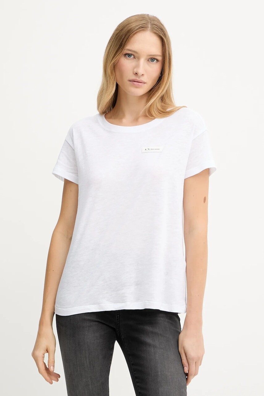 Bavlnené tričko Armani Exchange dámske, biela farba, XW001363 AF16296