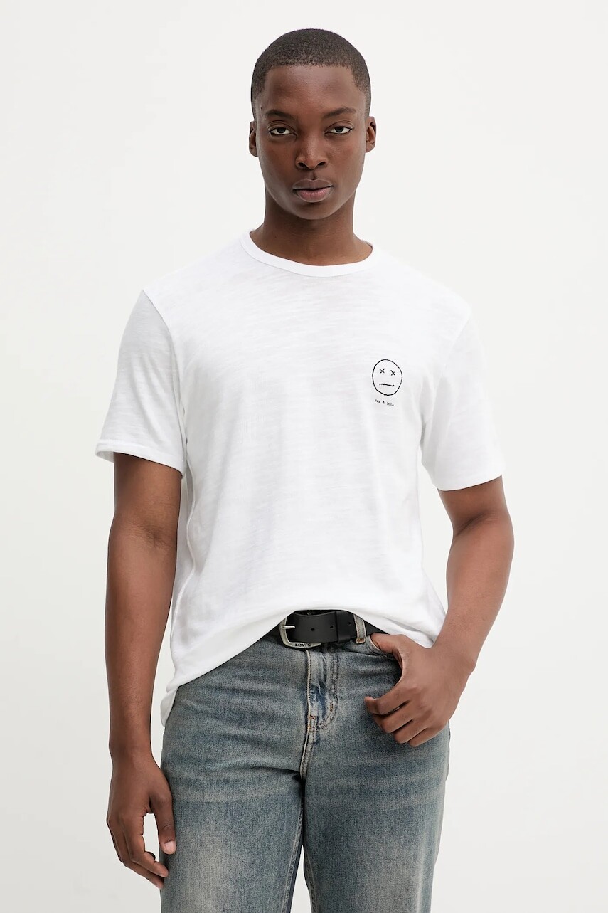 Bavlnené tričko Rag & Bone pánske, biela farba, s nášivkou, RF4625FT2GM