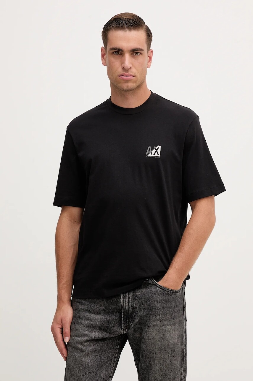 Bavlnené tričko Armani Exchange pánske, čierna farba, s potlačou, XM001451 AF10356