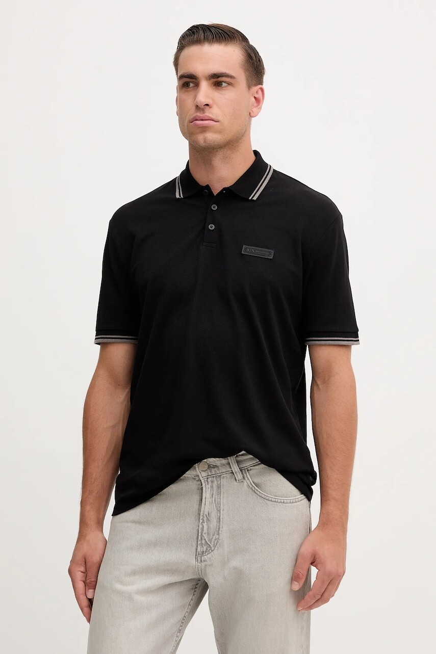 Bavlnené polo tričko Armani Exchange čierna farba, jednofarebné, XM001349 AF16246