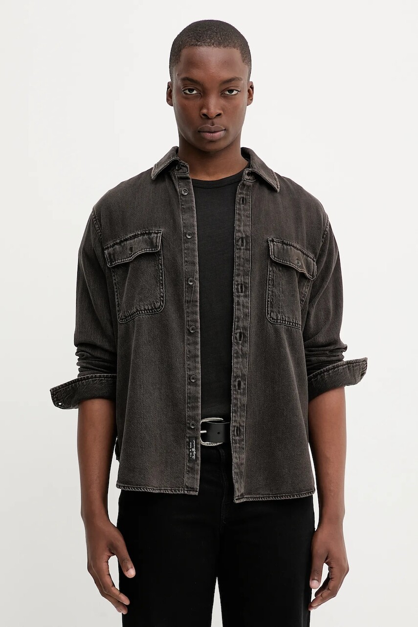 Rifľová košeľa Rag & Bone hnedá farba, regular, s klasickým golierom, RX0825FSUBB