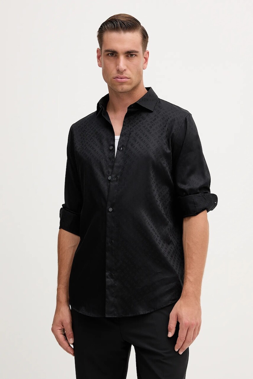 Bavlnená košeľa Armani Exchange čierna farba, regular, s talianskym golierom, XM001142 AF13131