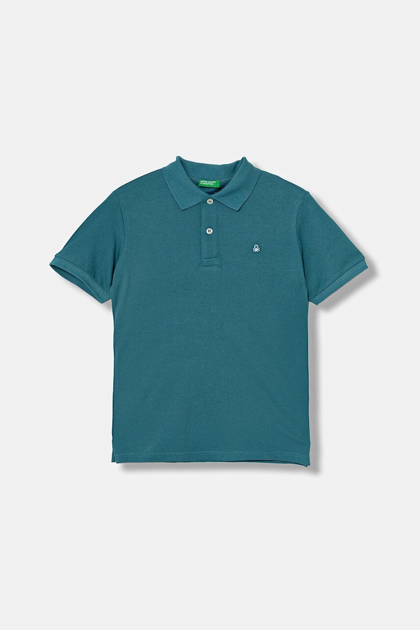 Detská bavlnená polokošeľa United Colors of Benetton tyrkysová farba, jednofarebná, 3089C300Q