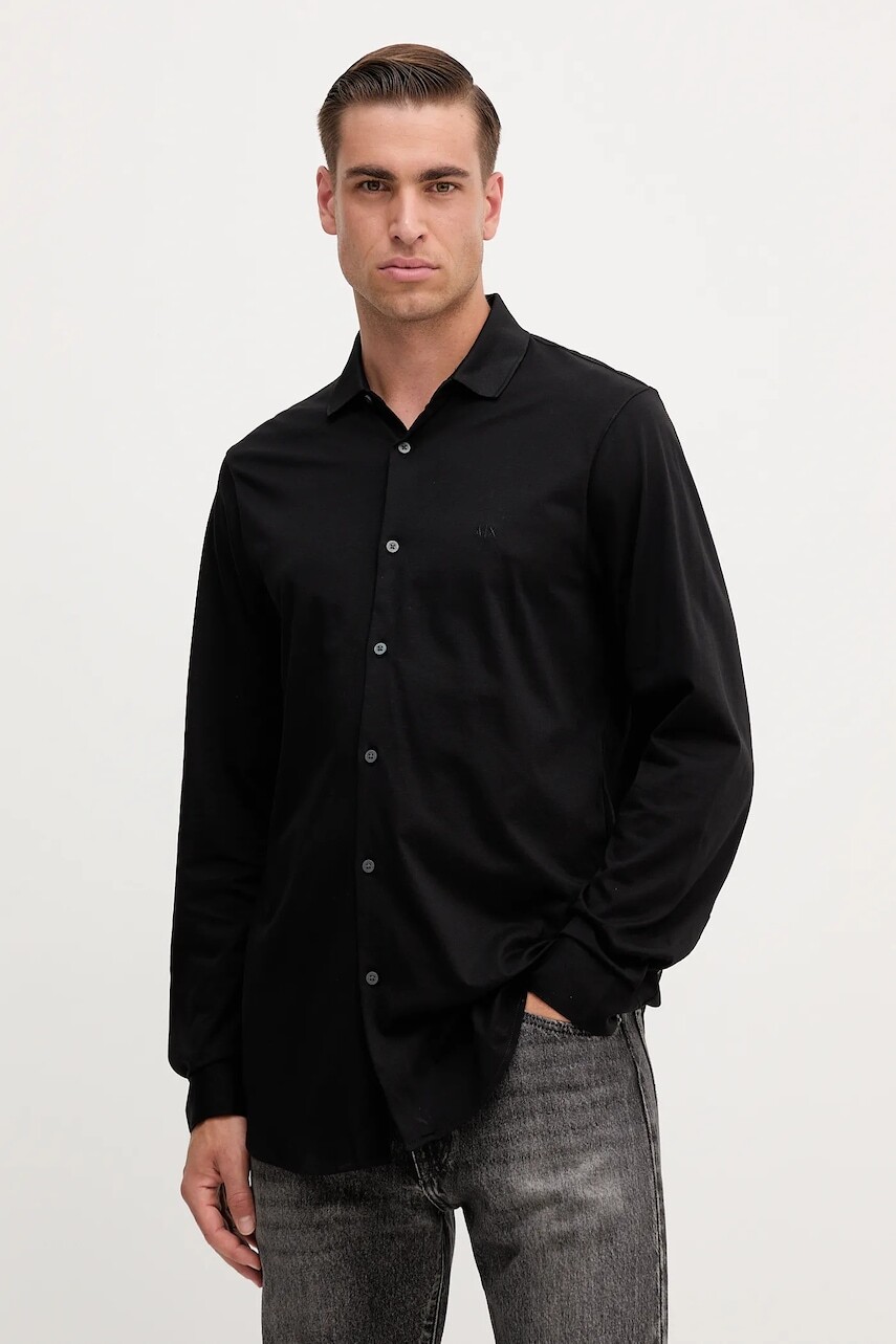 Bavlnená košeľa Armani Exchange čierna farba, regular, s klasickým golierom, XM001370 AF10364