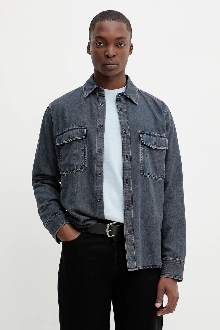 Rifľová košeľa Rag & Bone modrá farba, regular, s klasickým golierom, RX0825FSUGI