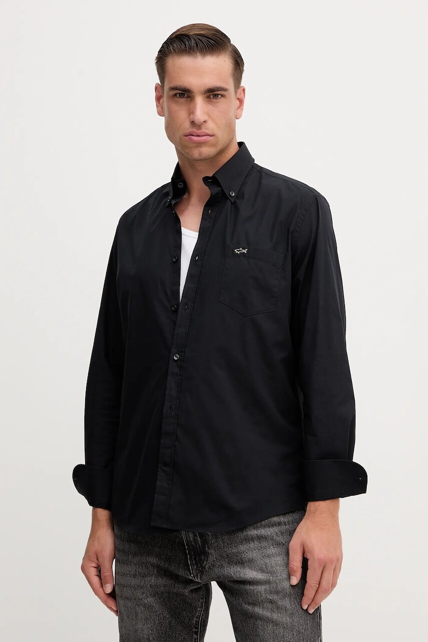 Bavlnená košeľa Paul&Shark čierna farba, regular, s golierom button-down, 15313316