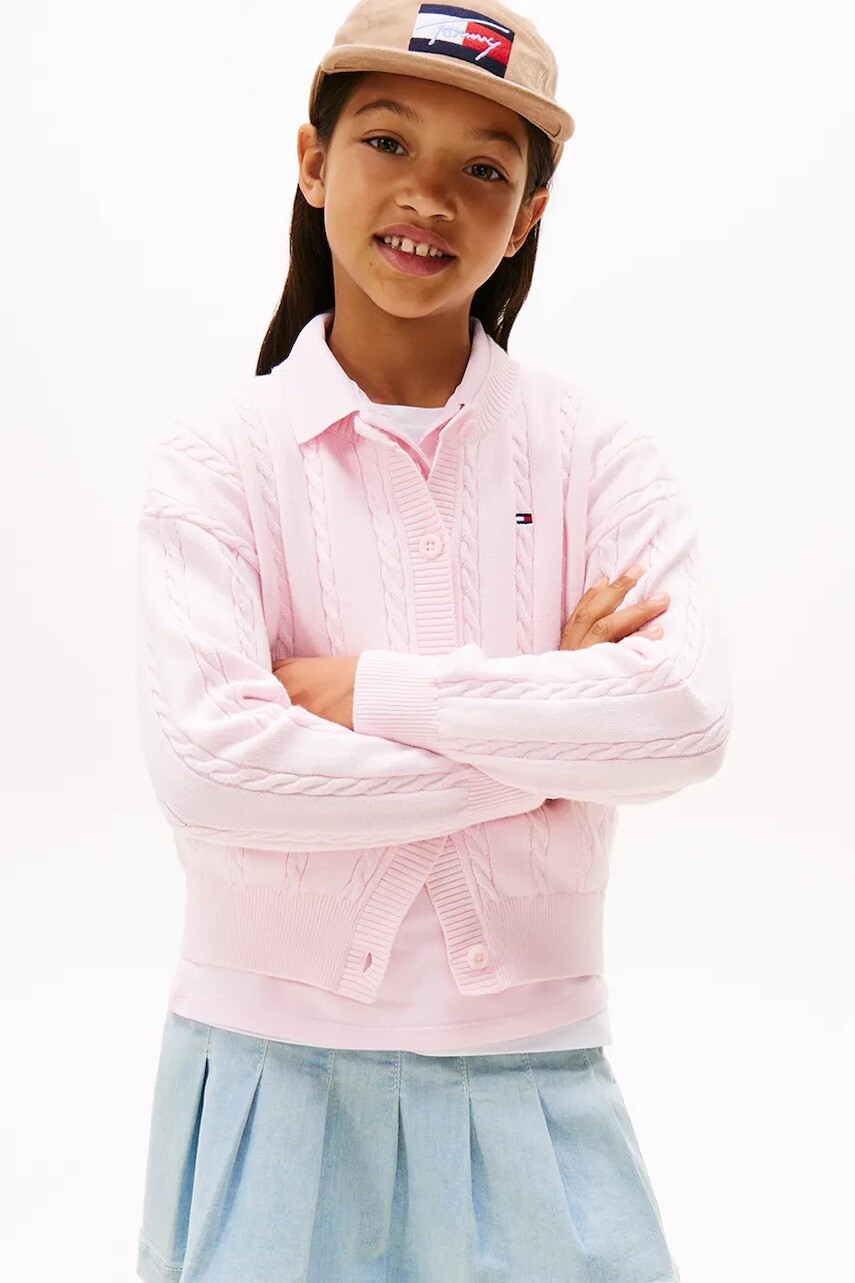 Detský bavlnený kardigan Tommy Hilfiger ružová farba, ľahký, KG0KG08546