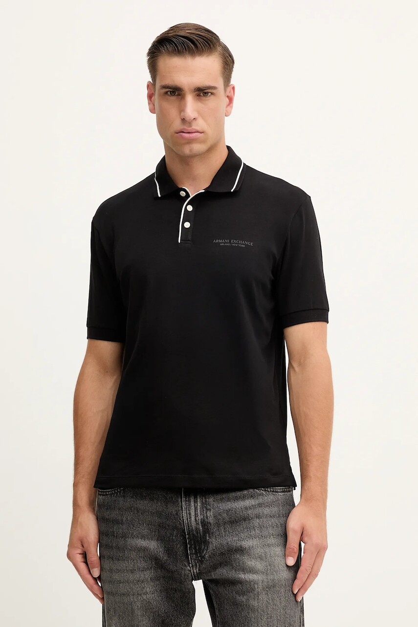 Polo tričko Armani Exchange pánske, čierna farba, s nášivkou, XM001557 AF10363