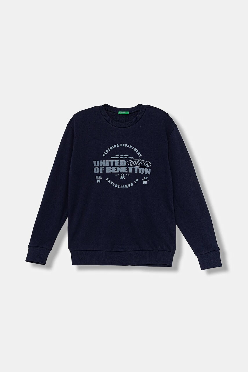 Detská bavlnená mikina United Colors of Benetton tmavomodrá farba, s potlačou, 3J68C10PZ