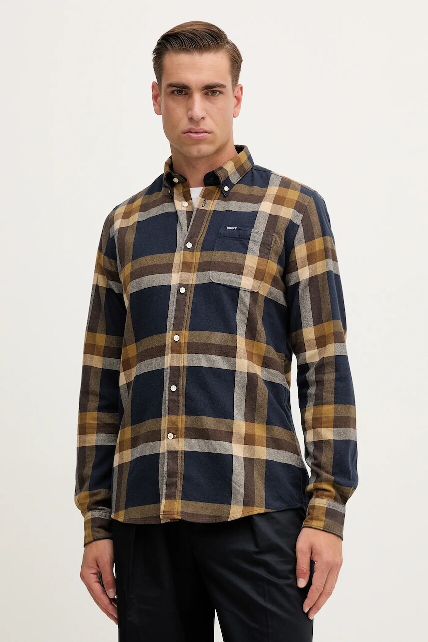 Bavlnená košeľa Barbour FOLLEY tmavomodrá farba, regular, s golierom button-down, MSH5364