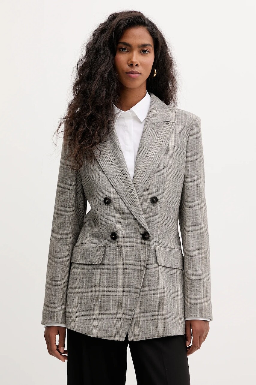 Vlnené sako Marella béžová farba, dvojradový, vzorovaná, 2523046081200