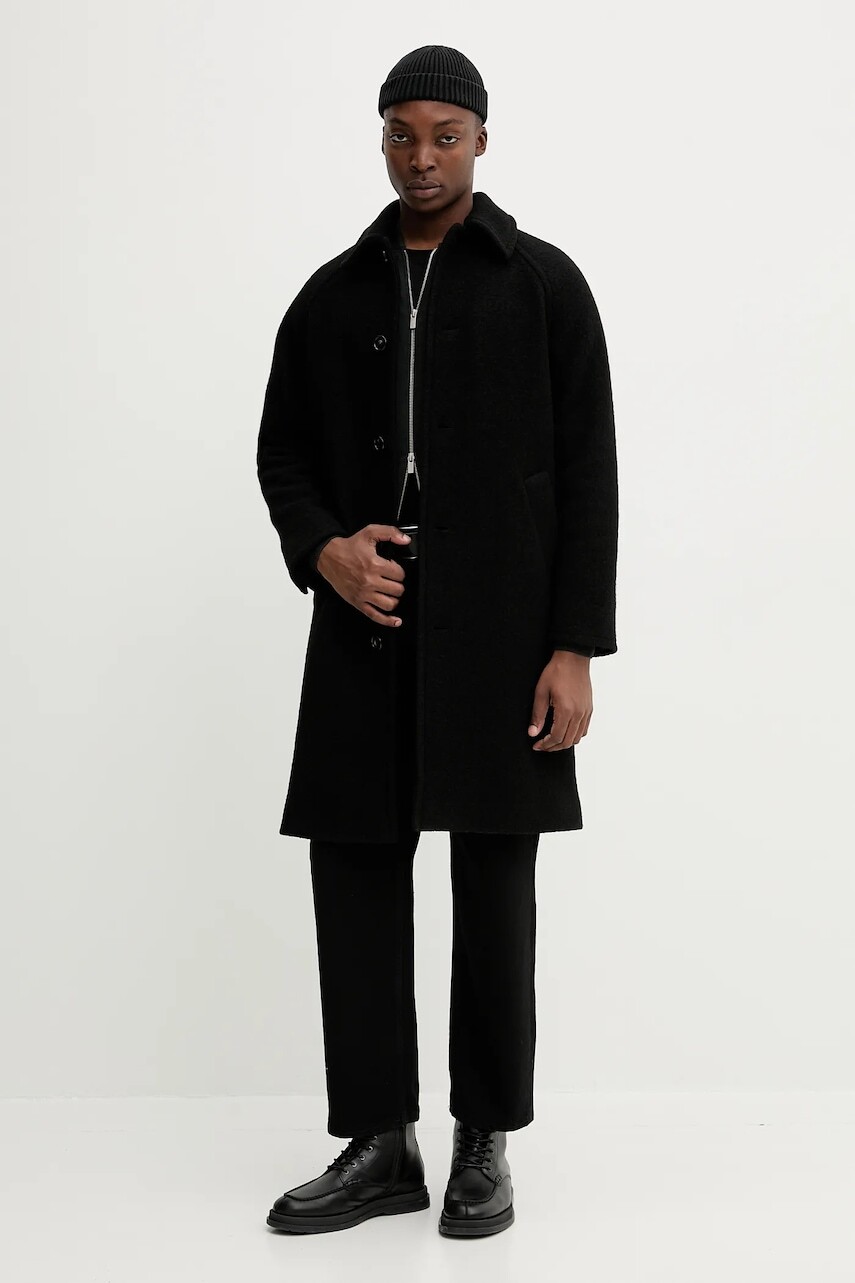 Vlnený kabát A.P.C. manteau gaston čierna farba, WVBEH.H01516