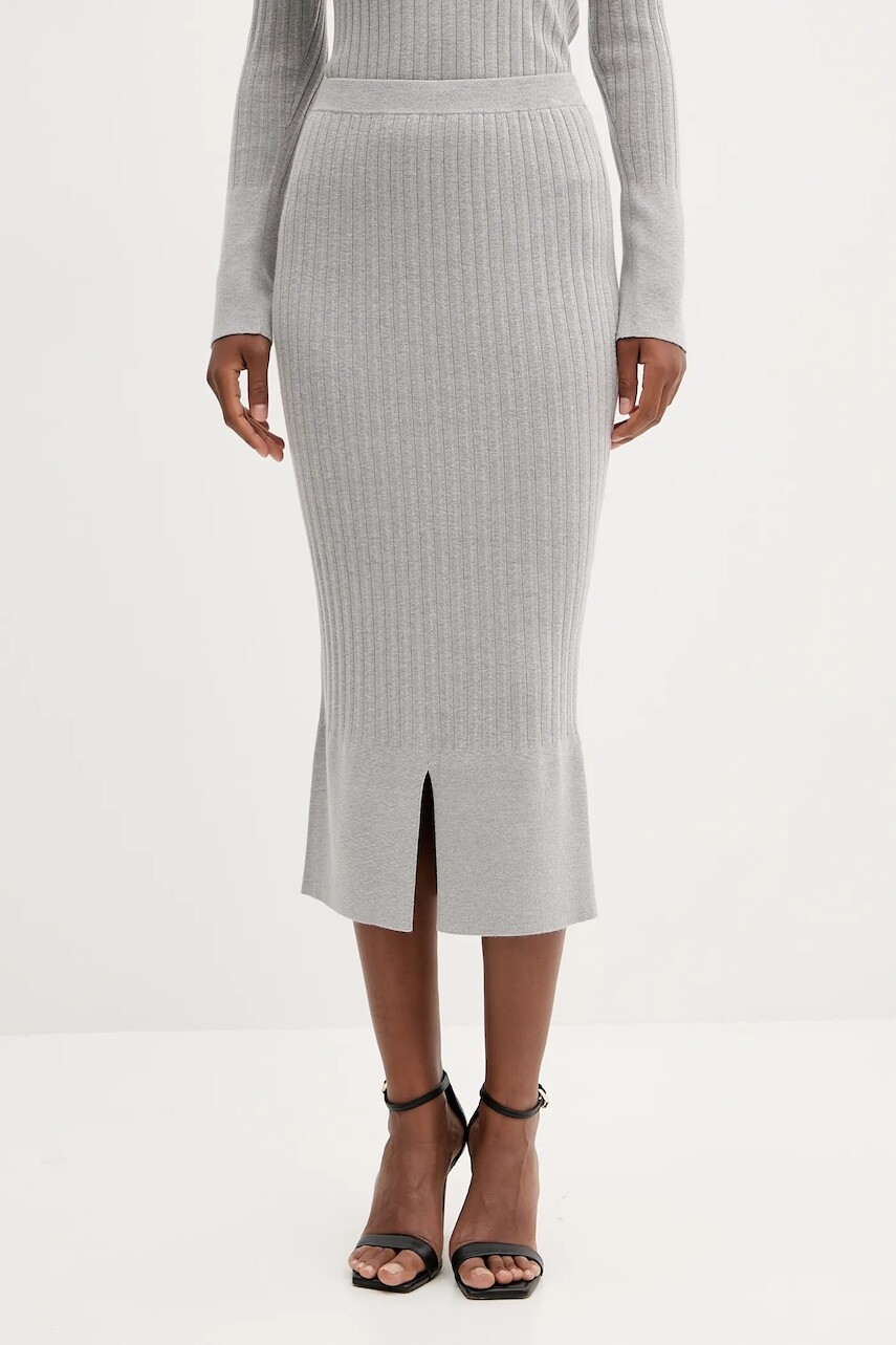 Sukňa Twinset šedá farba, midi, rovný strih, 252LI3CBB