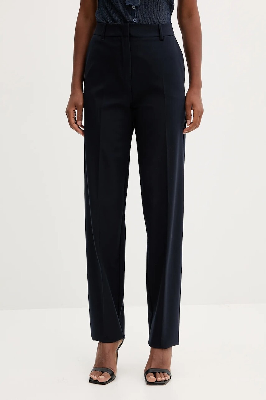 Vlnené nohavice Marella tmavomodrá farba, cigaretový strih, vysoký pás, 2523136054200