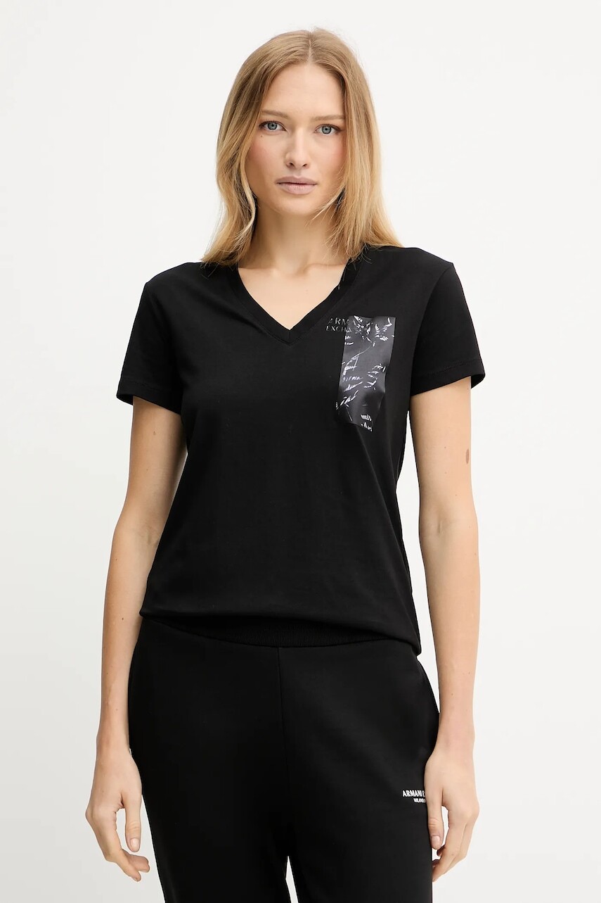 Bavlnené tričko Armani Exchange dámske, čierna farba, XW001358 AF10356