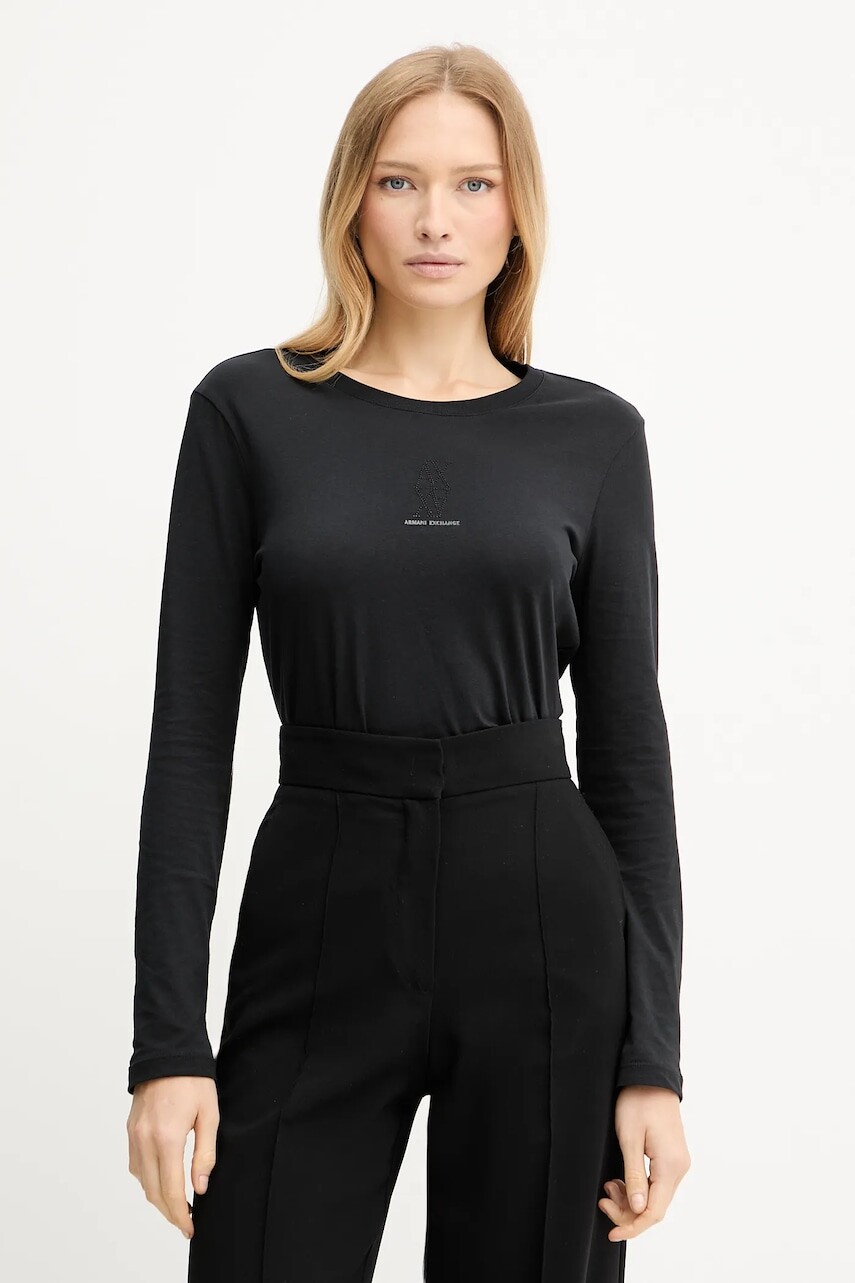 Bavlnené tričko s dlhým rukávom Armani Exchange čierna farba, XW001350 AF17172
