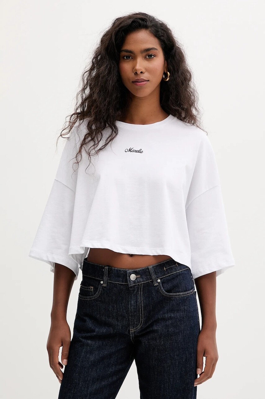 Bavlnené tričko Marella dámske, biela farba, 2523976104200