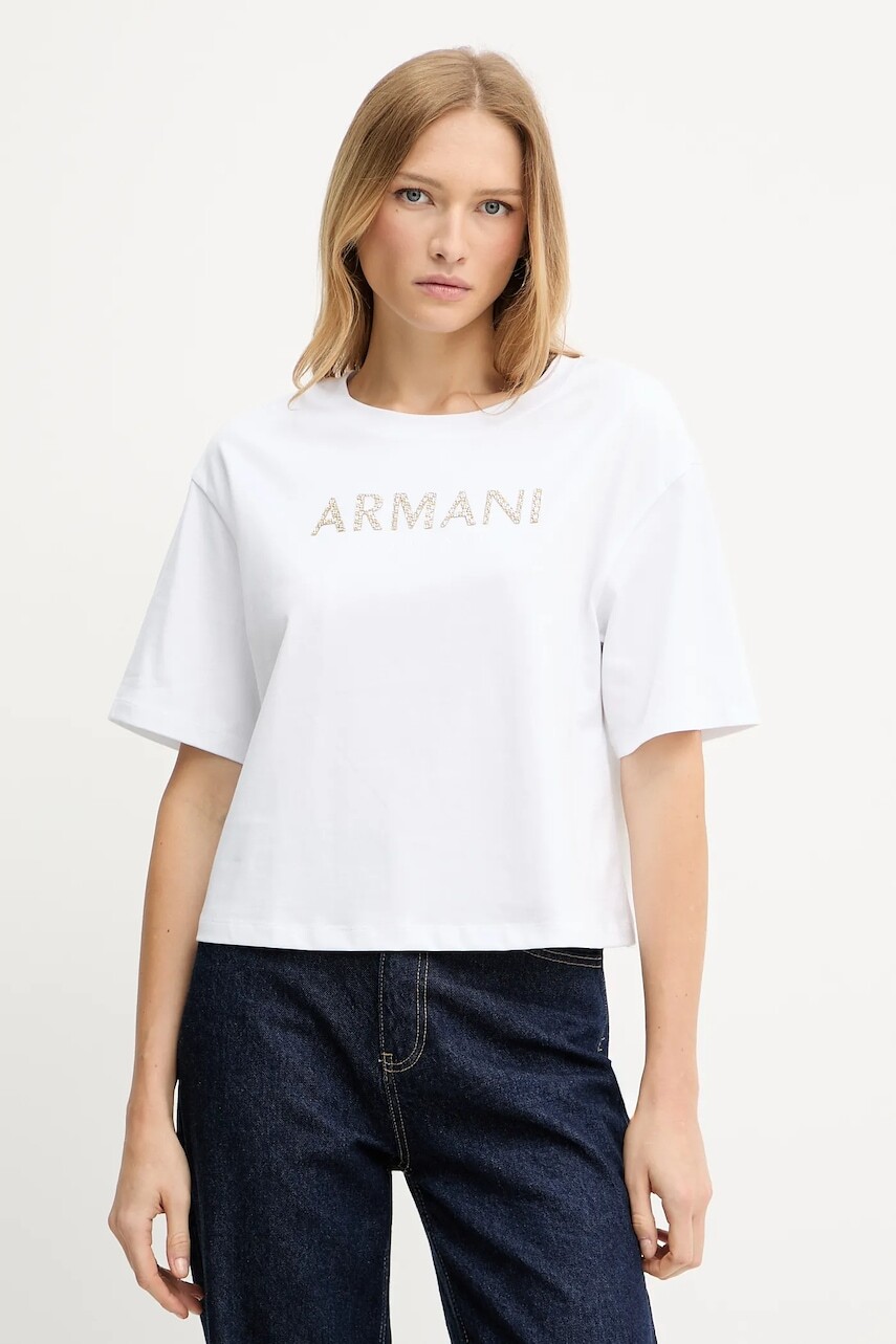 Bavlnené tričko Armani Exchange dámske, biela farba, XW001364 AF15085